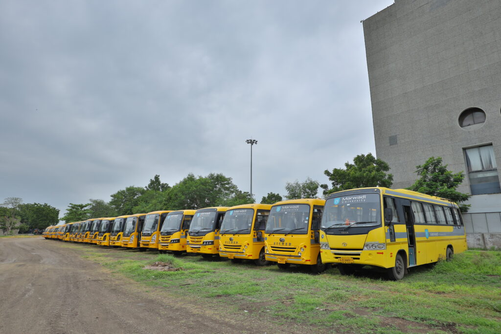 University bus transportation facility at Marwadi University, Rajkot, Gujarat