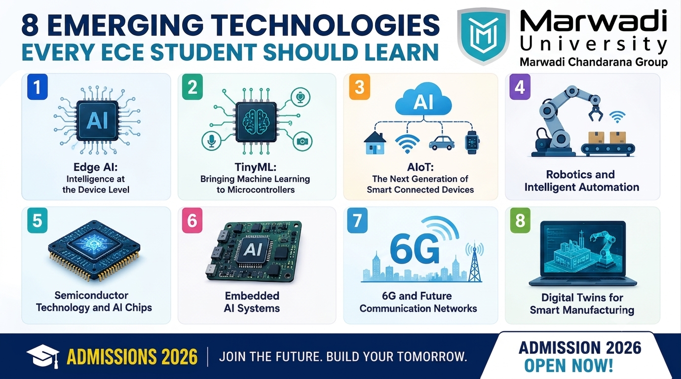 Emerging technologies in ECE including AI, robotics, IoT, semiconductors, and 6G communication